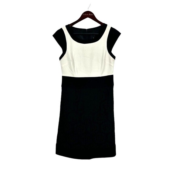 Laundry by Shelli Segal Sz 6 Black White Colorblock Lace Sheath Career Dress N4 - Picture 1 of 12